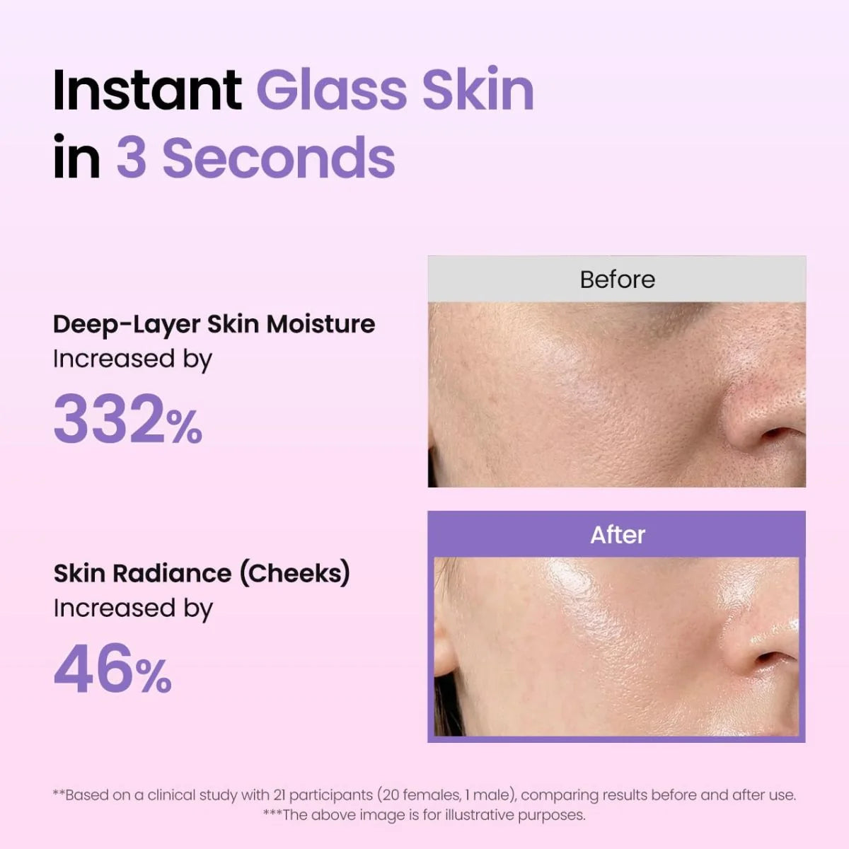 Instant glass skin effect with unique jelly serum texture that melts into skin