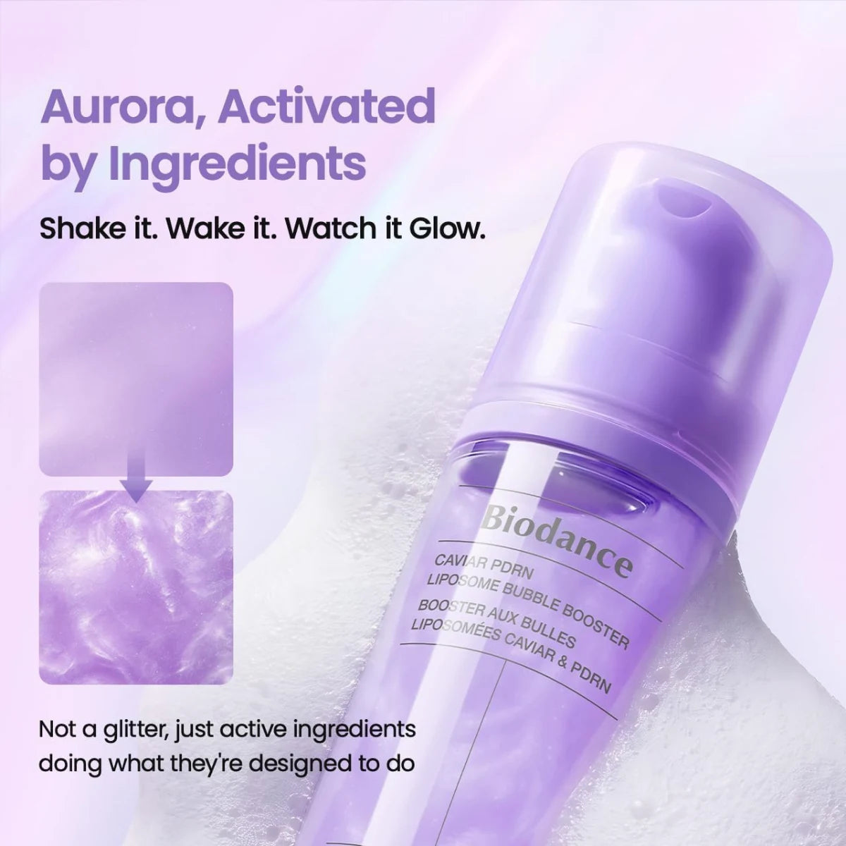 Shake to activate ultra-fine micro-bubbles with 67% Caviar Water and Salmon PDRN