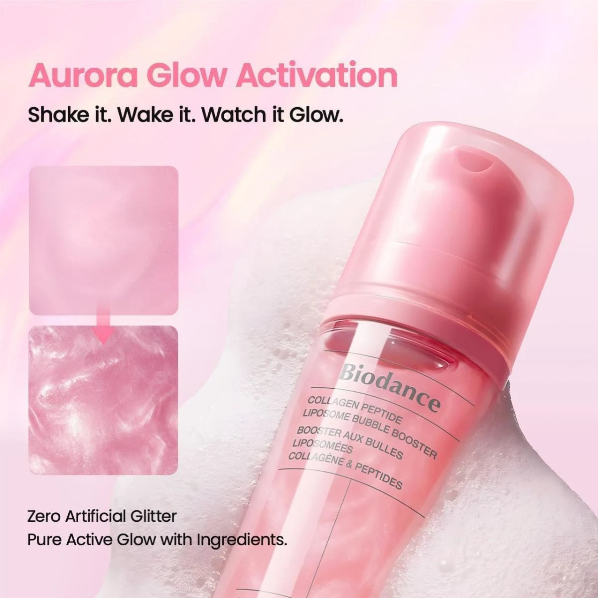 Shake to activate aurora micro-bubbles with 68% Collagen Water and 10-peptide complex