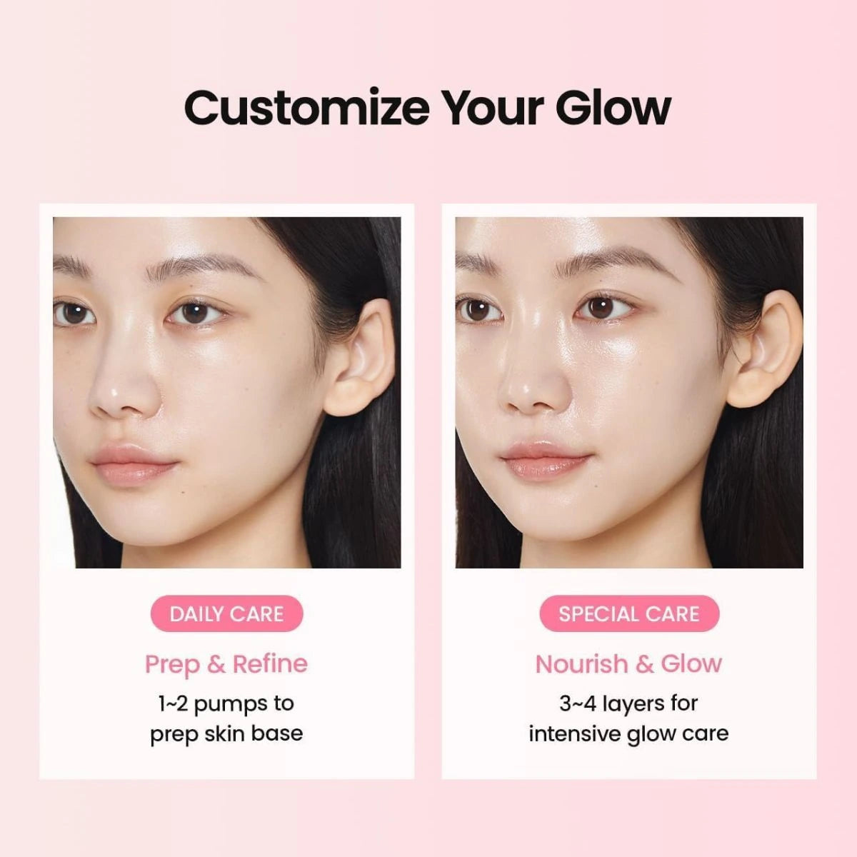 Customize your soft pink aurora glow with layered hydrating crystals technology