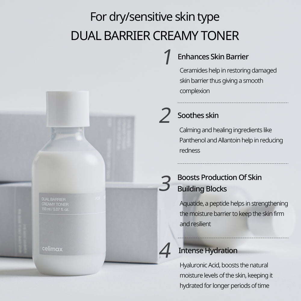 Celimax Dual Barrier Creamy Toner – hydrating prep step for softer smoother skin