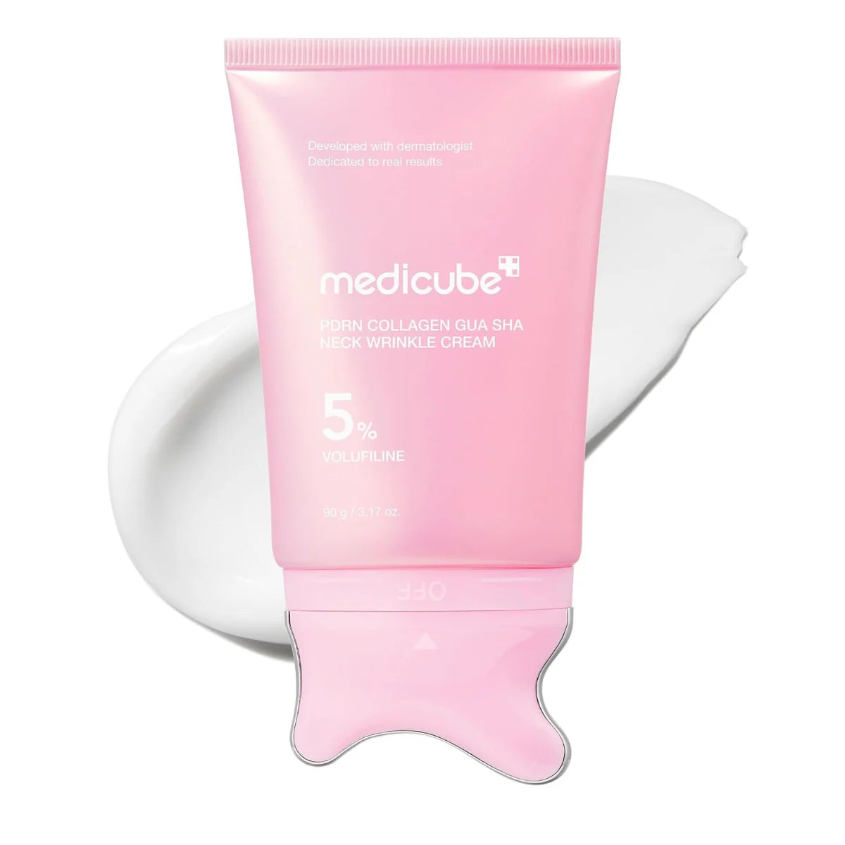Medicube PDRN Collagen Gua Sha Neck Wrinkle Cream - Built-in massager for firmer neck contours