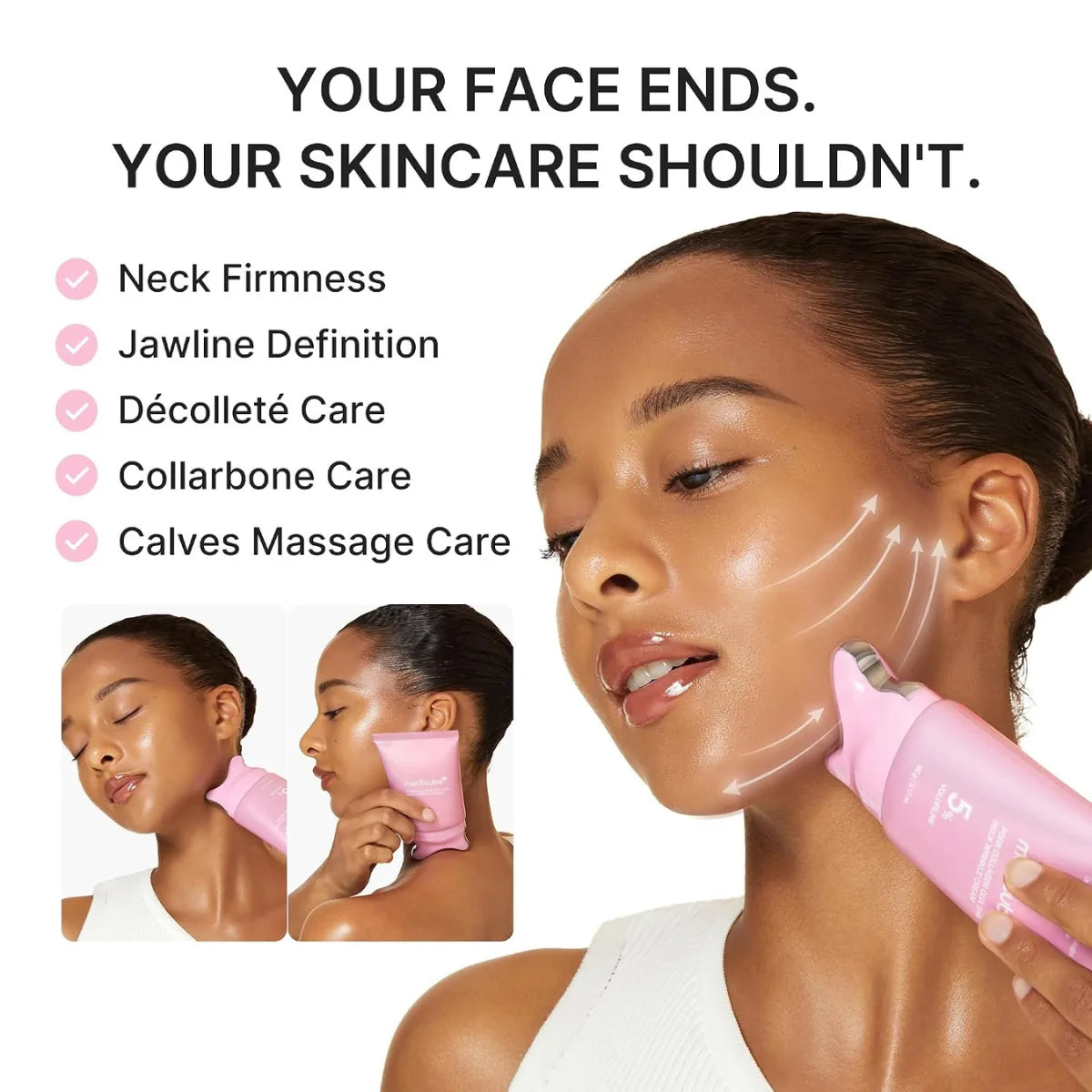 Targeted skincare-first formula for neck jawline and decollete contour care