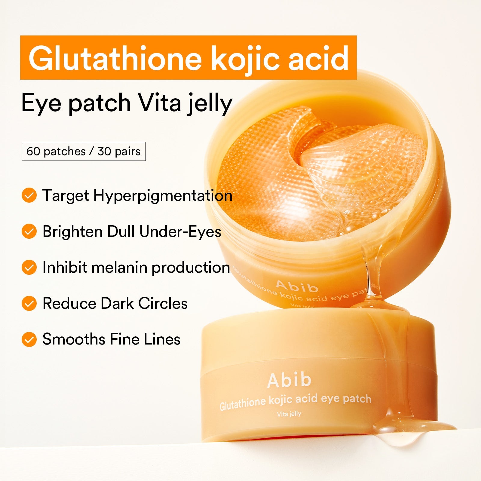 Abib Glutathione Kojic Acid Eye Patch Vita Jelly - Fades Hyperpigmentation & Dark Spots