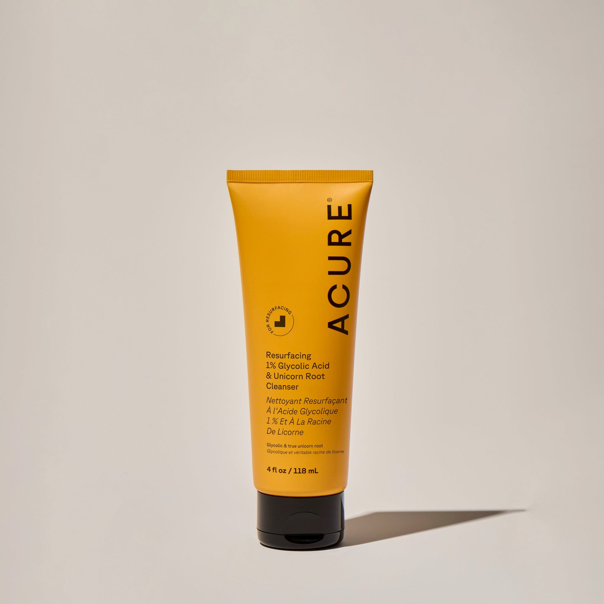 Acure Resurfacing 1% Glycolic Acid & Unicorn Root Cleanser 118ml - cream-to-foam AHA exfoliating cleanser