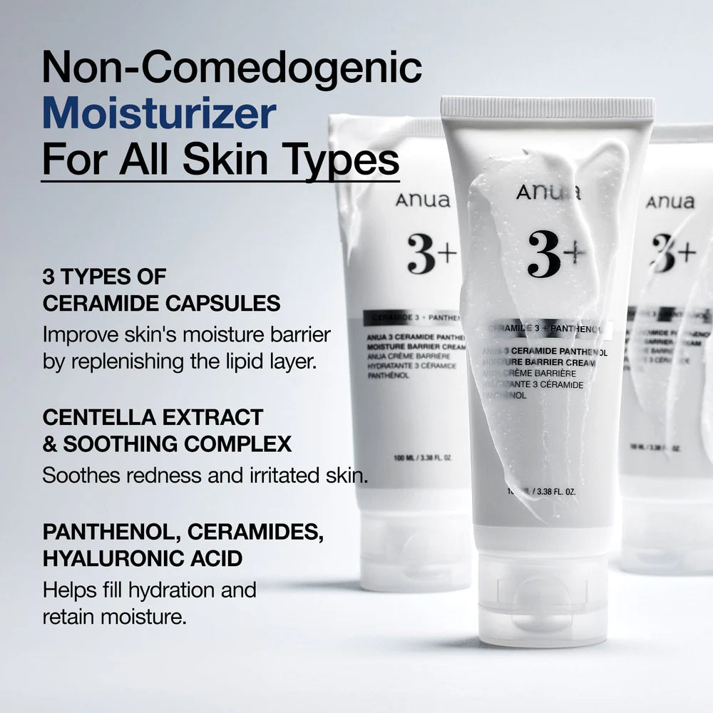 ANUA 3 Ceramide Panthenol Moisture Barrier Cream — creamy texture absorbs without a greasy finish