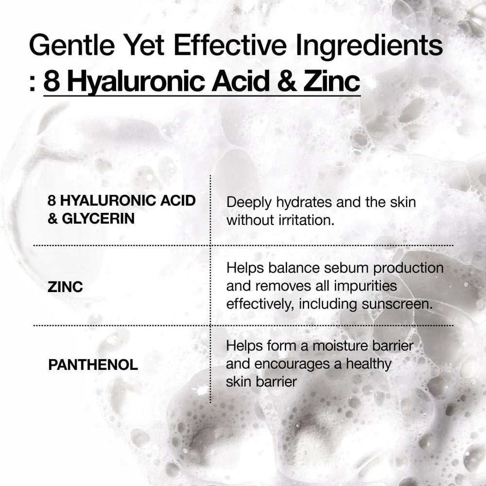 ANUA 8 Hyaluronic Acid Hydrating Gentle Foaming Cleanser — mildly acidic low-pH formula respects the skin barrier