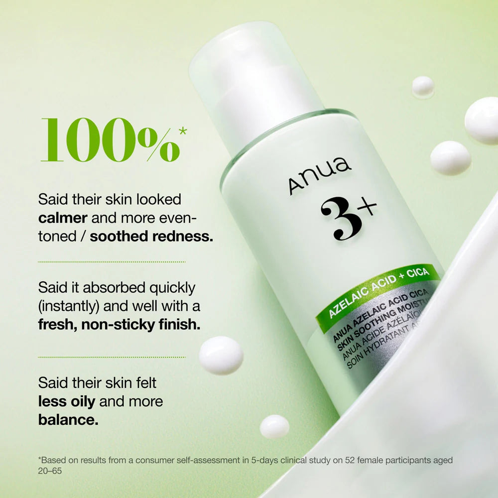 ANUA Azelaic Acid CICA Skin Soothing Moisturizer — lightweight cream absorbs quickly without greasiness