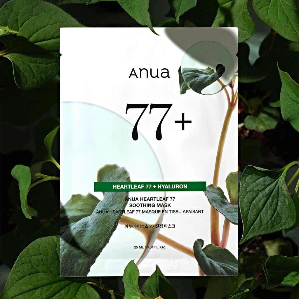 ANUA Heartleaf 77% Soothing Sheet Mask — 77% heartleaf extract soothes redness and irritation