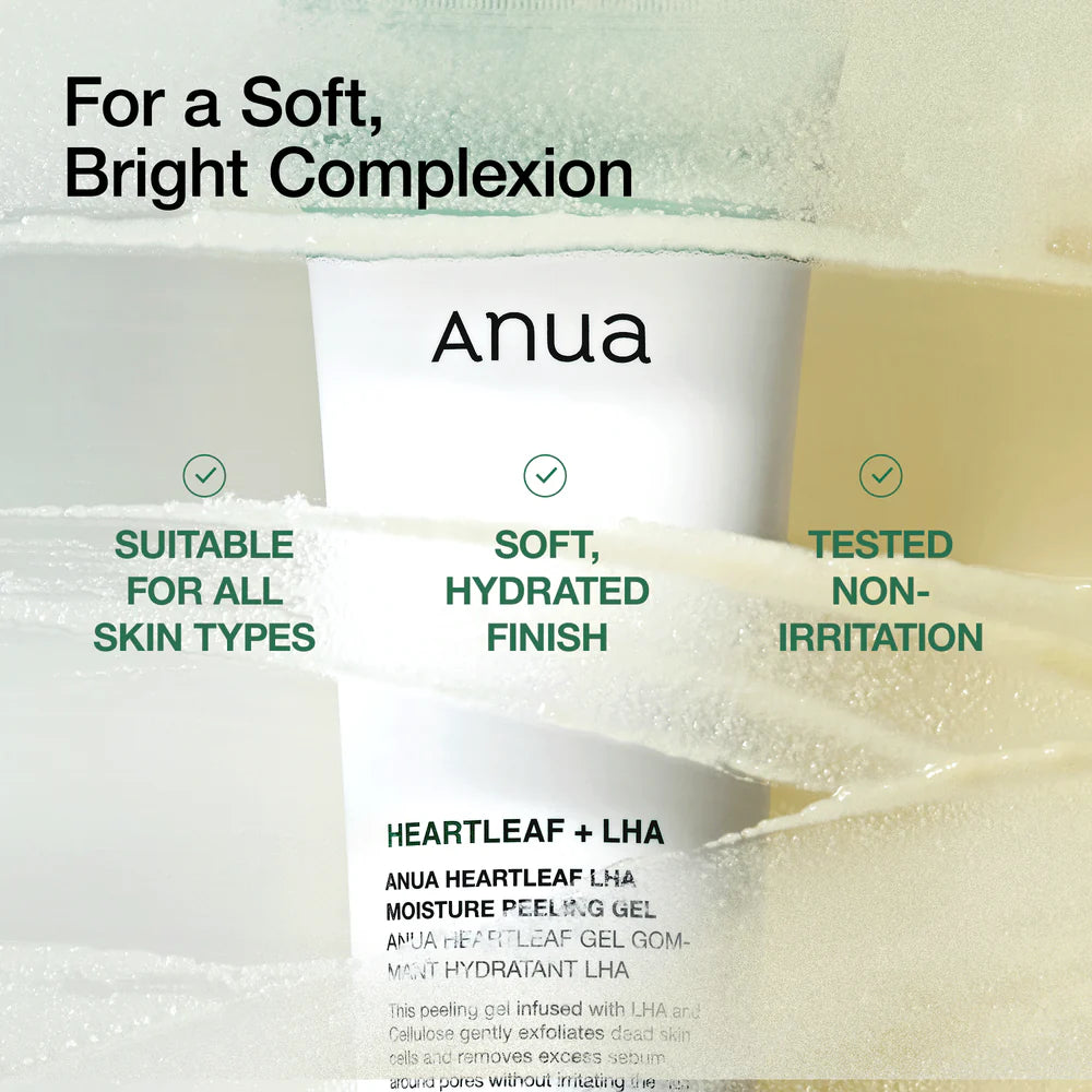 ANUA Heartleaf LHA Moisture Peeling Gel — moisturizing peeling gel that leaves skin soft, not tight