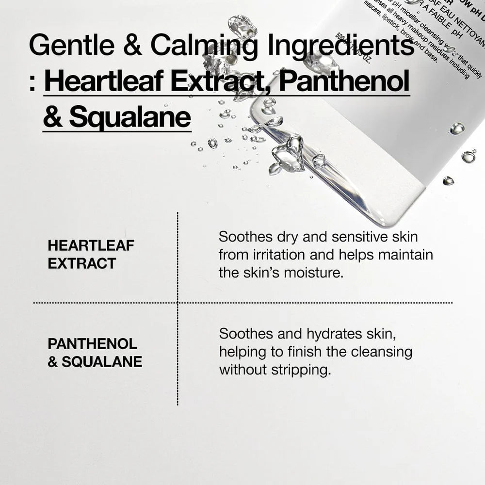 ANUA Heartleaf Low pH Deep Cleansing Water — mildly acidic low-pH formula respects the skin barrier