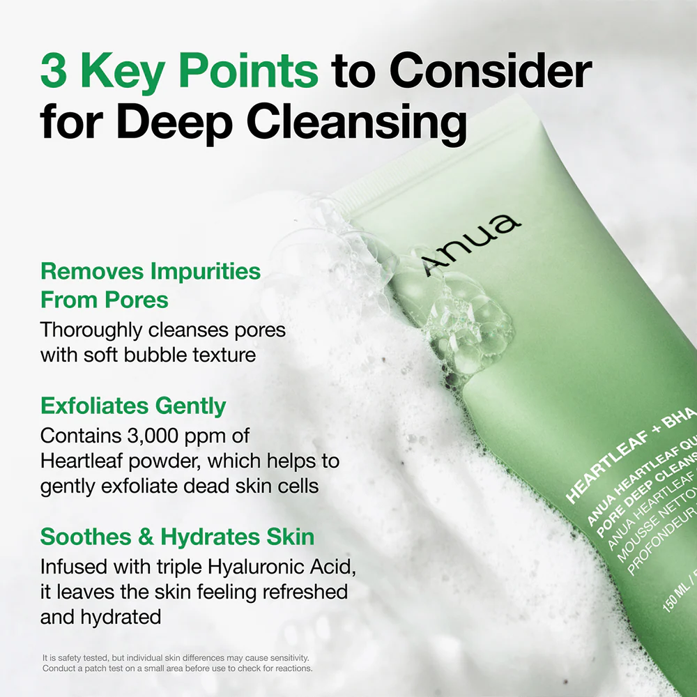ANUA Heartleaf Quercetinol Pore Deep Cleansing Foam — helps clear blackheads and refine the look of pores