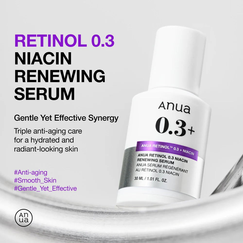 ANUA Nano Retinol 0.3% Niacin Serum — 0.3% nano retinol helps smooth fine lines and refine texture