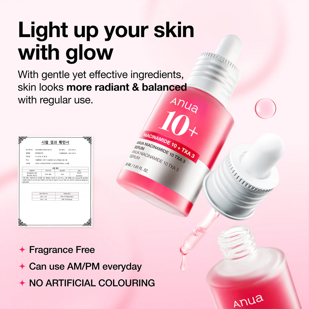 ANUA Niacinamide 10% + TXA 4% Serum — gentle enough for daily morning and night use