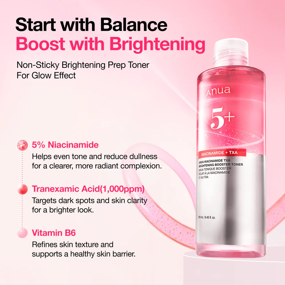 ANUA Niacinamide TXA Brightening Booster Toner — lightweight texture delivers lasting hydration