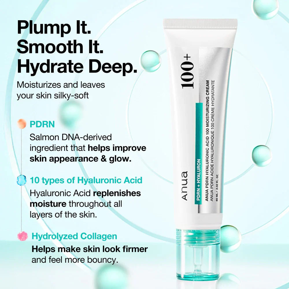 ANUA PDRN Hyaluronic Acid 100 Moisturizing Cream — rich yet fast-absorbing cream texture
