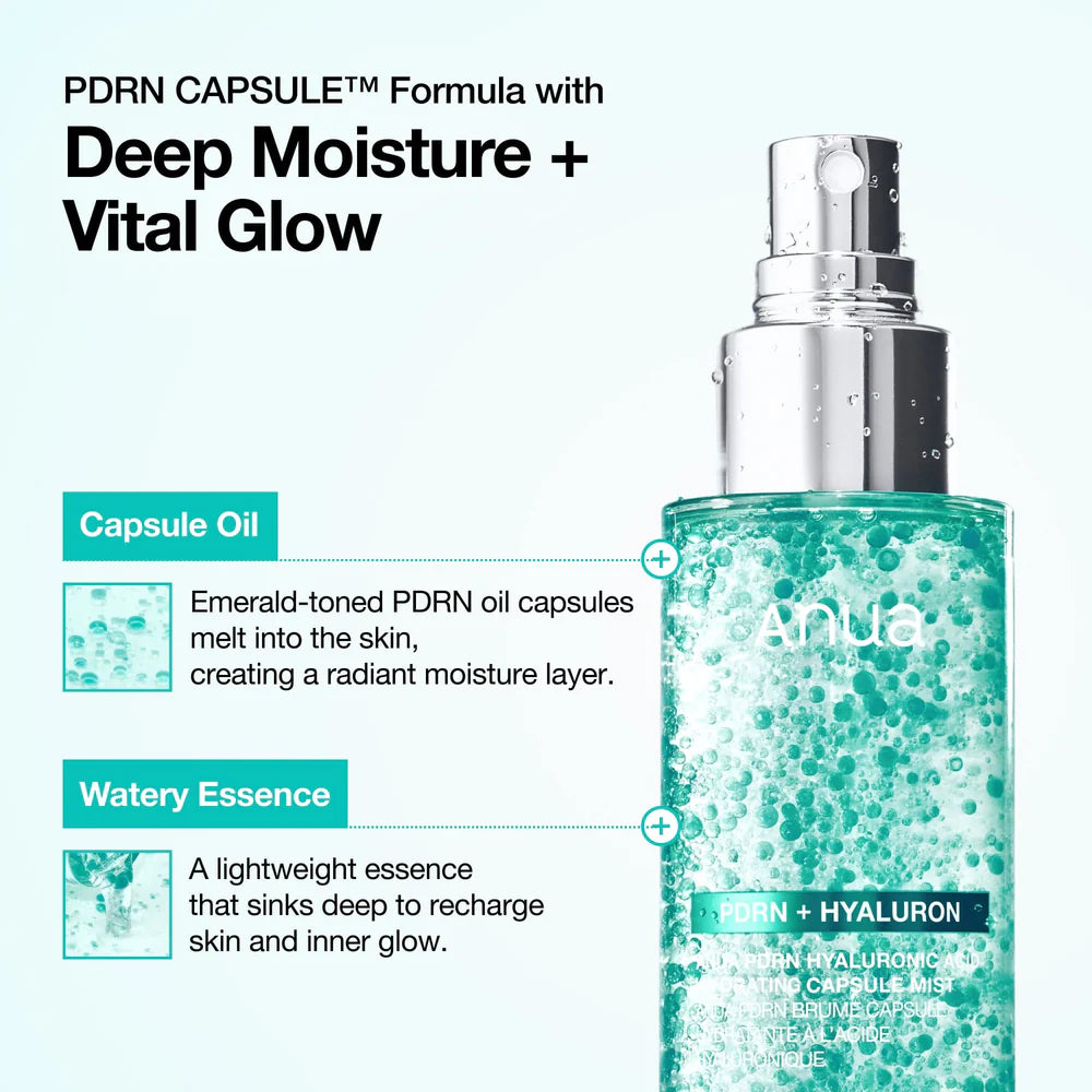 ANUA PDRN Hyaluronic Acid Hydrating Capsule Mist — leaves skin with a dewy, healthy-looking glow