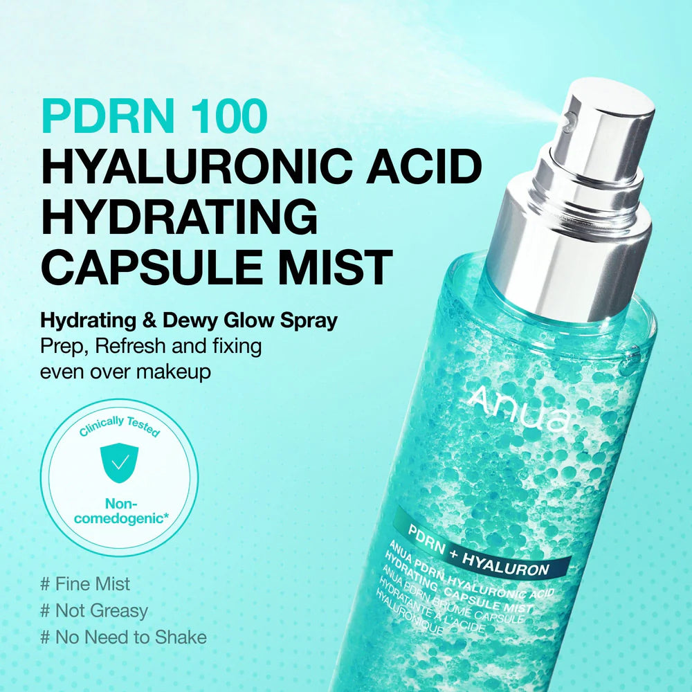 ANUA PDRN Hyaluronic Acid Hydrating Capsule Mist — salmon PDRN helps revitalize tired, dull skin
