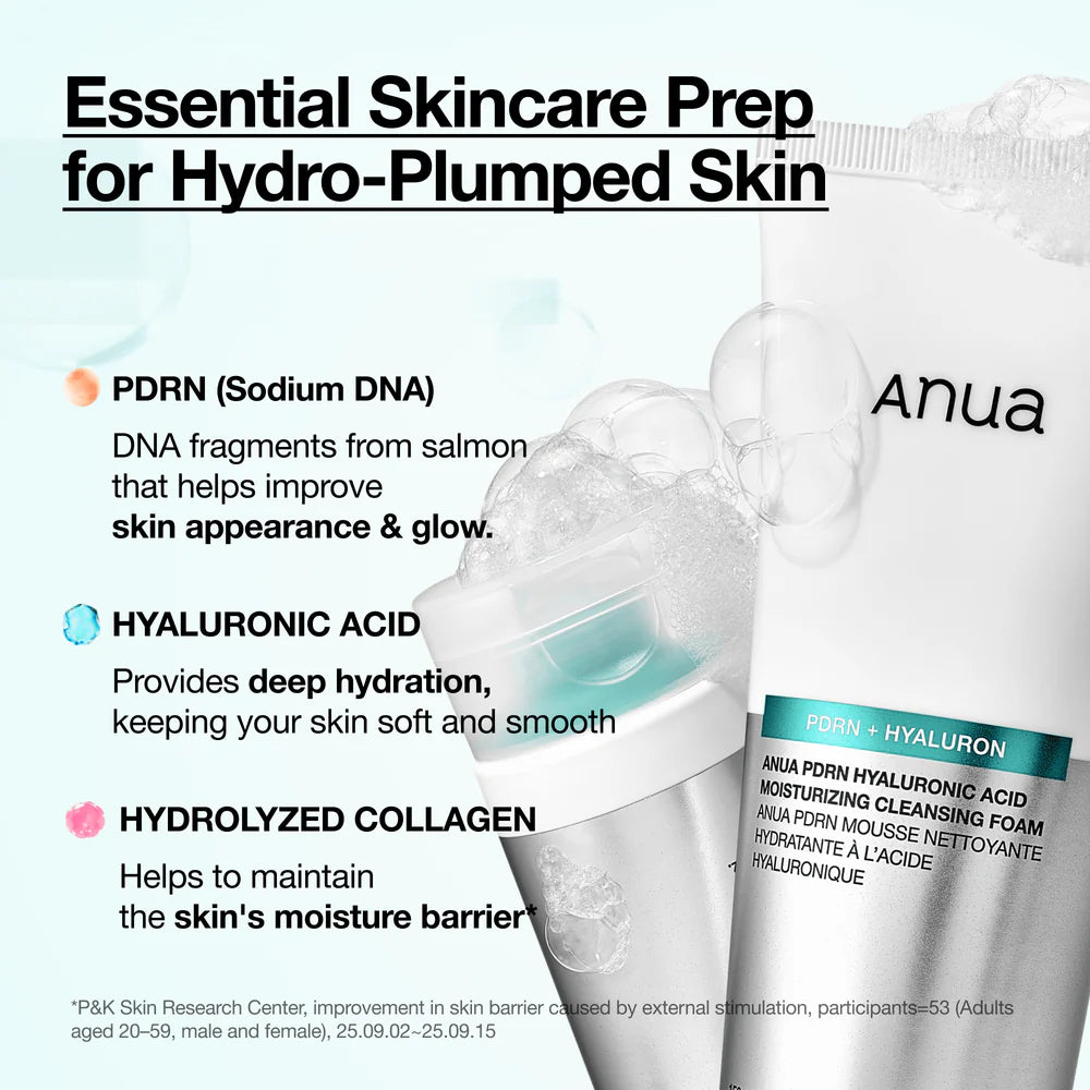 ANUA PDRN Hyaluronic Acid Moisturizing Cleansing Foam — hyaluronic acid locks in moisture during cleansing