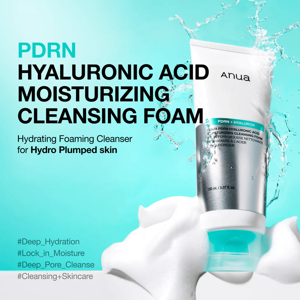 ANUA PDRN Hyaluronic Acid Moisturizing Cleansing Foam — salmon PDRN helps revitalize and care for tired skin