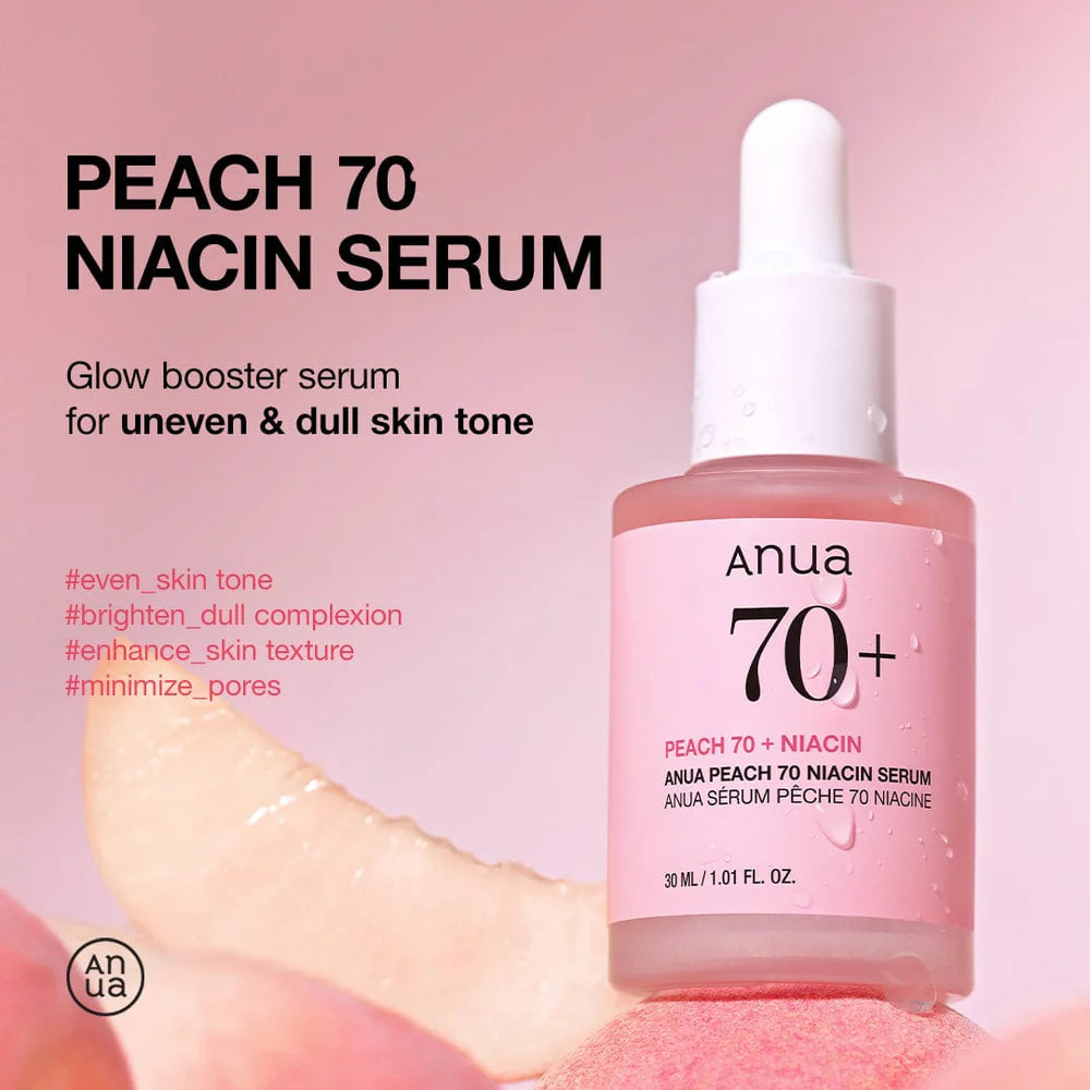 ANUA Peach 70 Niacinamide Serum — niacinamide helps fade dark spots and even skin tone