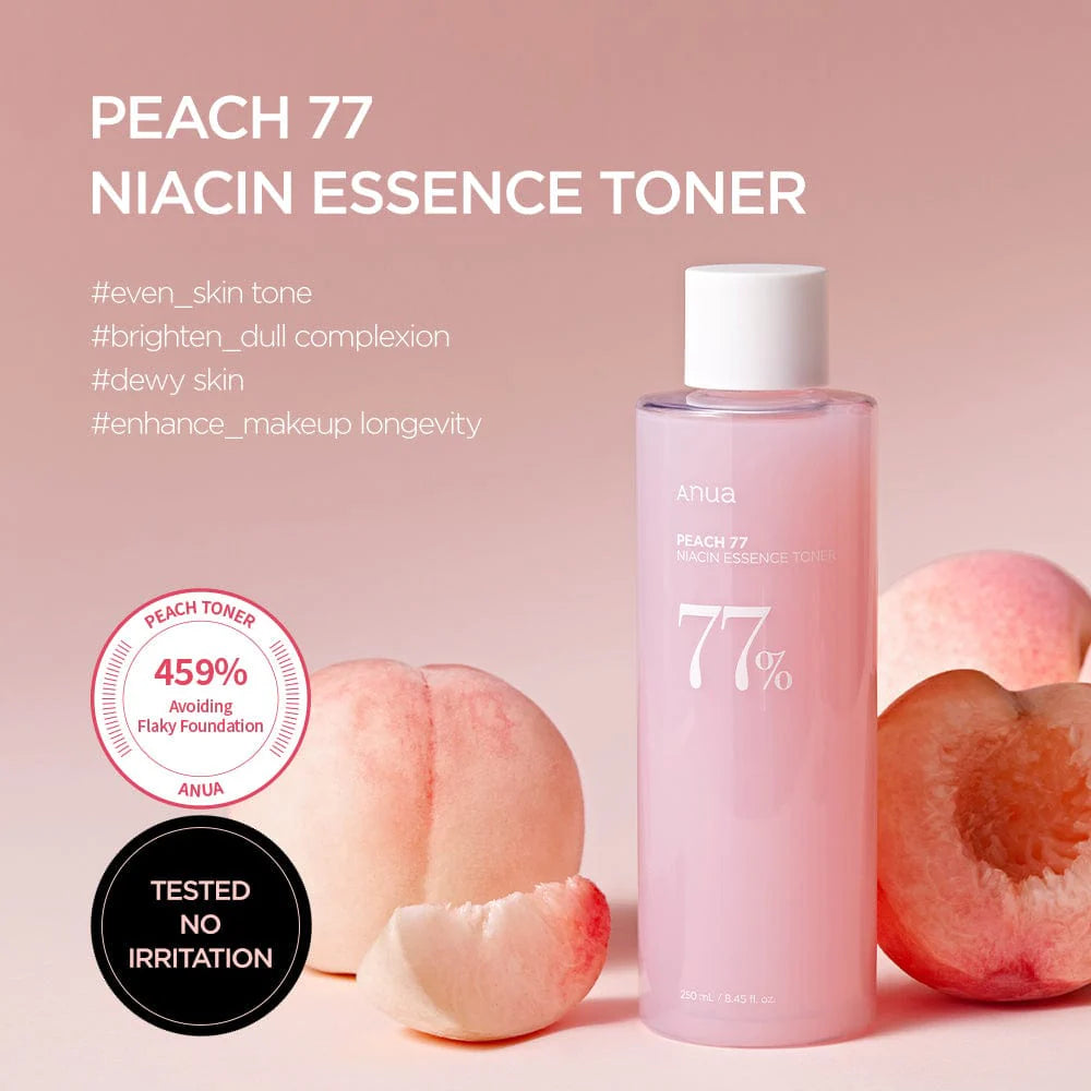 ANUA Peach 77 Niacin Essence Toner — niacinamide and peach brighten and deeply hydrate