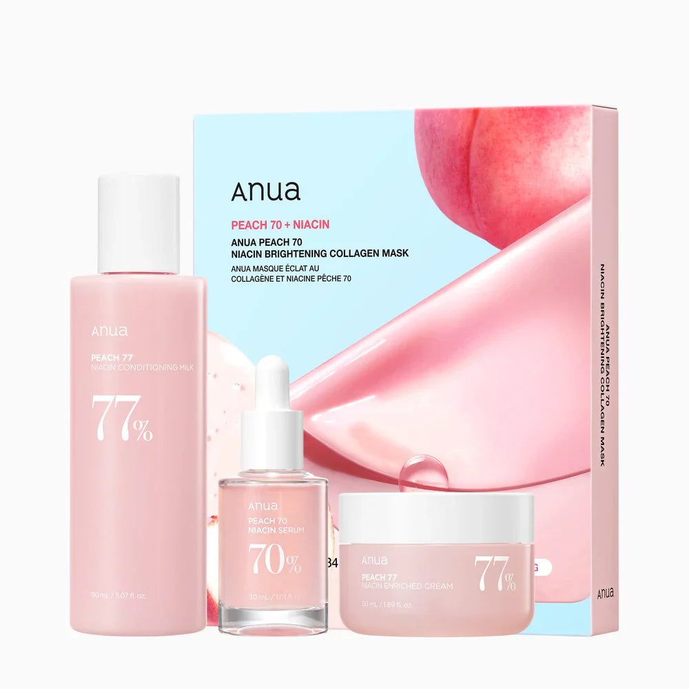 ANUA Peach Brightening Set — peach skincare set for a bright, radiant glow