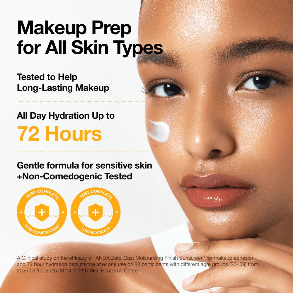 Anua Zero-cast Moisturizing Finish Sunscreen — no white cast