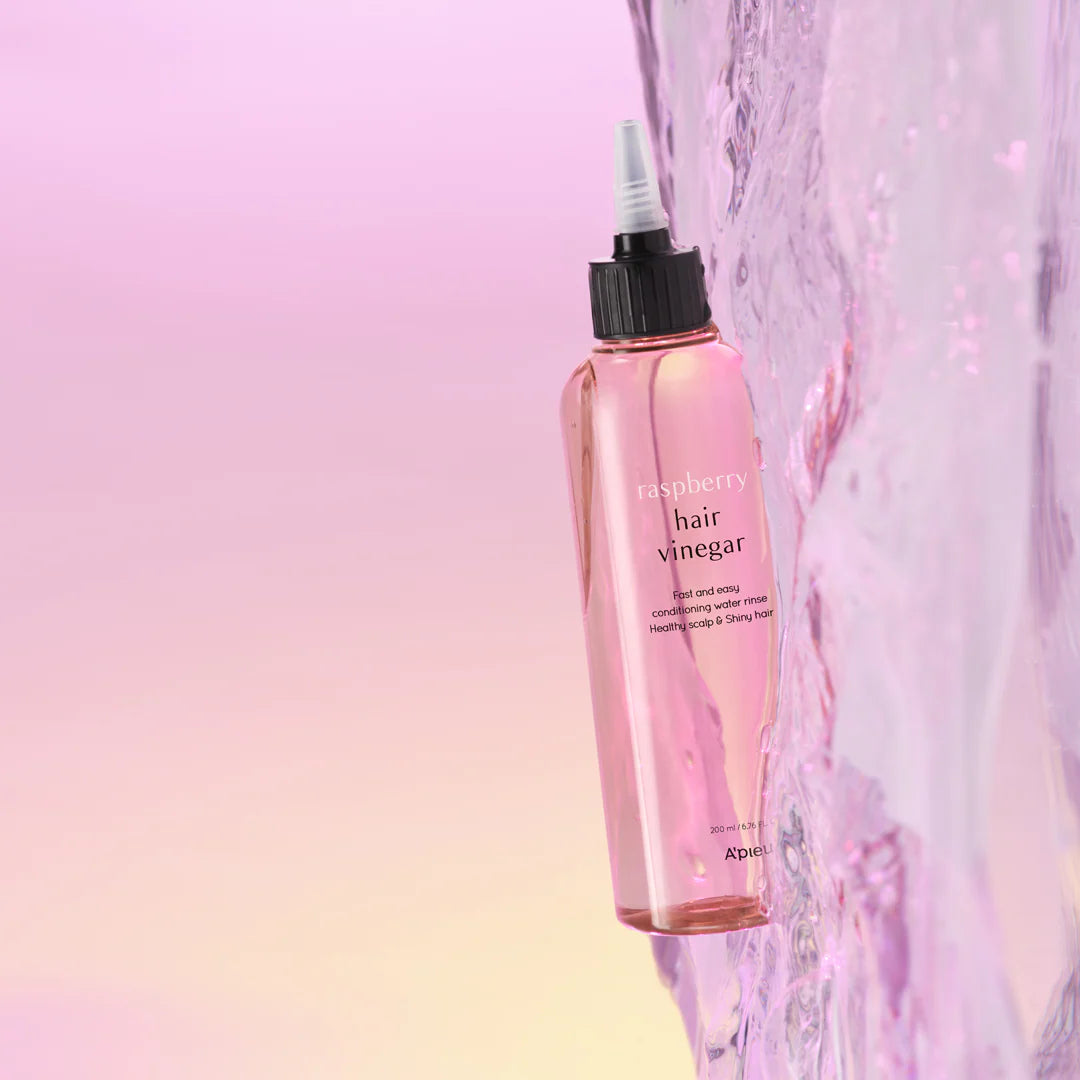 A'pieu Raspberry Hair Vinegar balances scalp pH for a healthy weak-acidic scalp