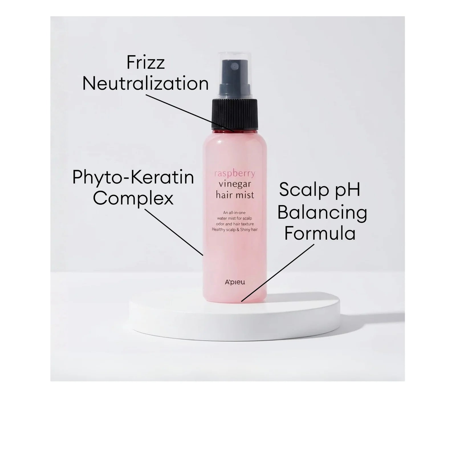 A'pieu Raspberry Vinegar Hair Mist with phyto-keratin for frizz control and scalp pH care