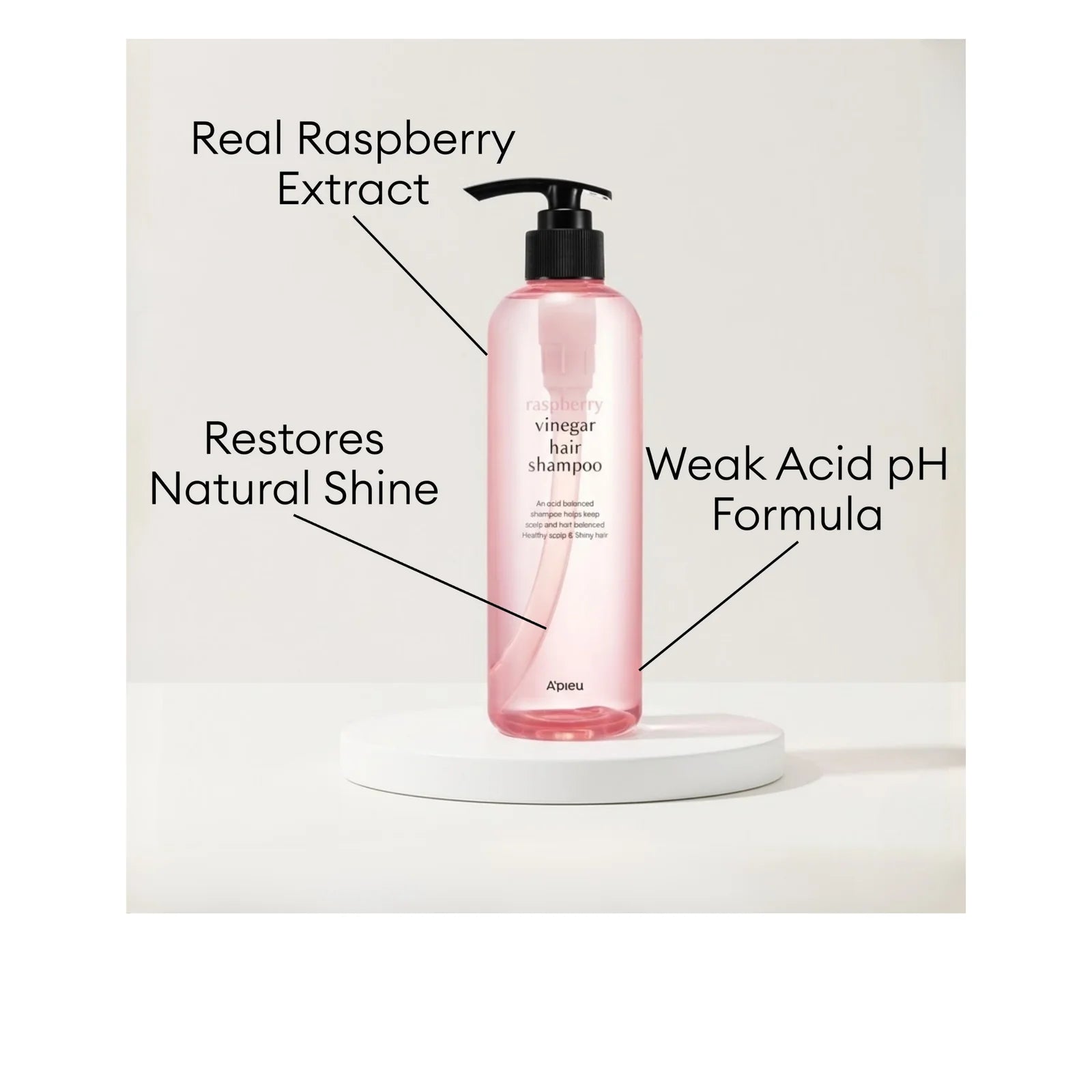 A'pieu Raspberry Vinegar Hair Shampoo with real raspberry and weak-acid pH care