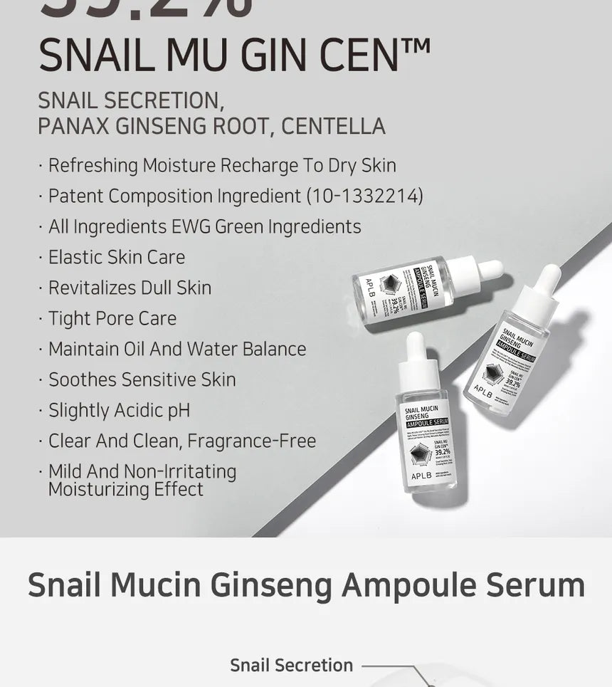 APLB Snail Mucin Ginseng Ampoule Serum — with snail mucin and ginseng