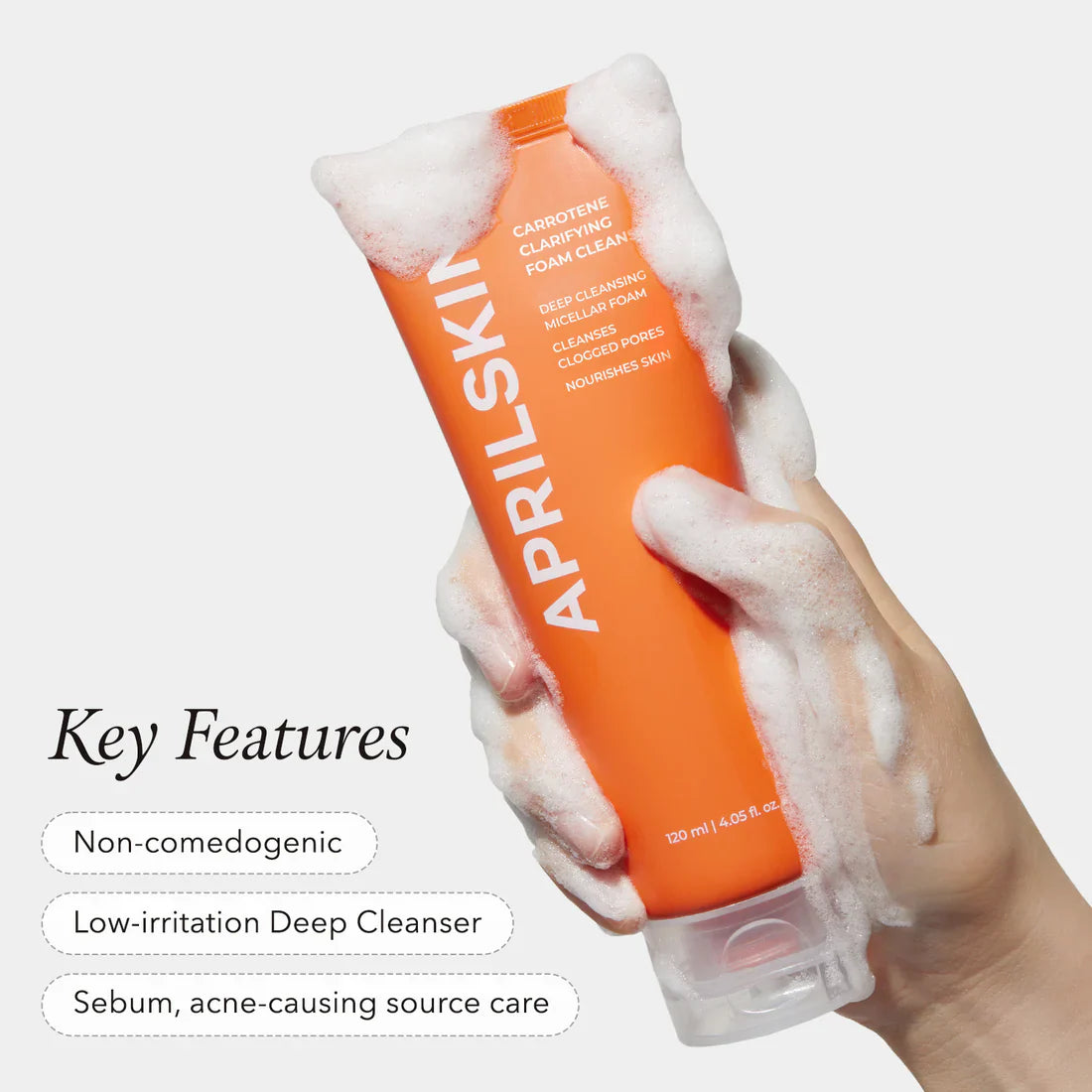 APRILSKIN Real Carrotene Acne Foam Cleanser removes excess oil and impurities