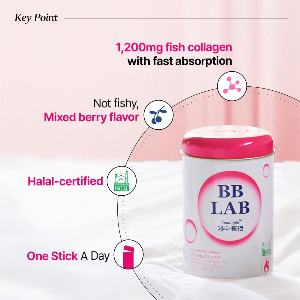 Mixed-berry collagen powder texture poured from a BB LAB Good Night stick