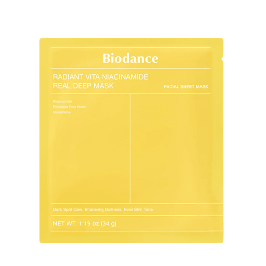 Biodance Radiant Vita Niacinamide Real Deep Mask brightens and evens skin tone