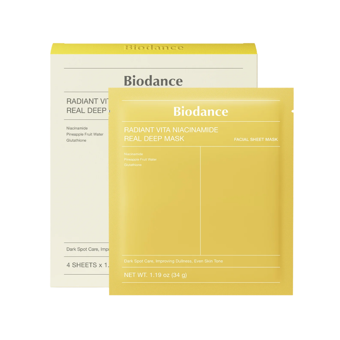 Biodance Radiant Vita Niacinamide Real Deep Mask 4ea — 4-pack niacinamide hydrogel mask for radiant glow