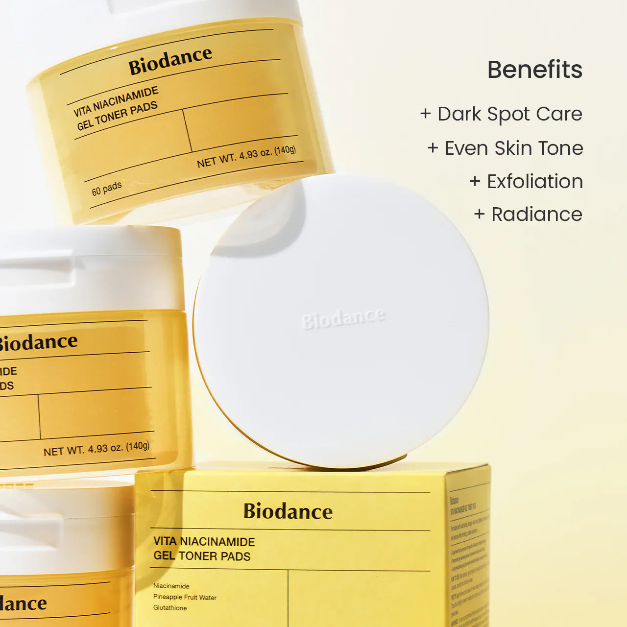 Biodance Vita Niacinamide Gel Toner Pad evens and brightens skin tone