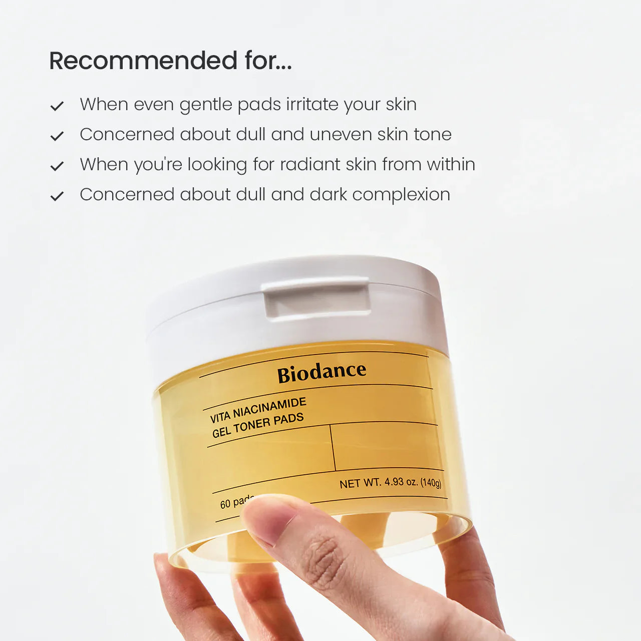 Biodance Vita Niacinamide Gel Toner Pad radiant glowing finish