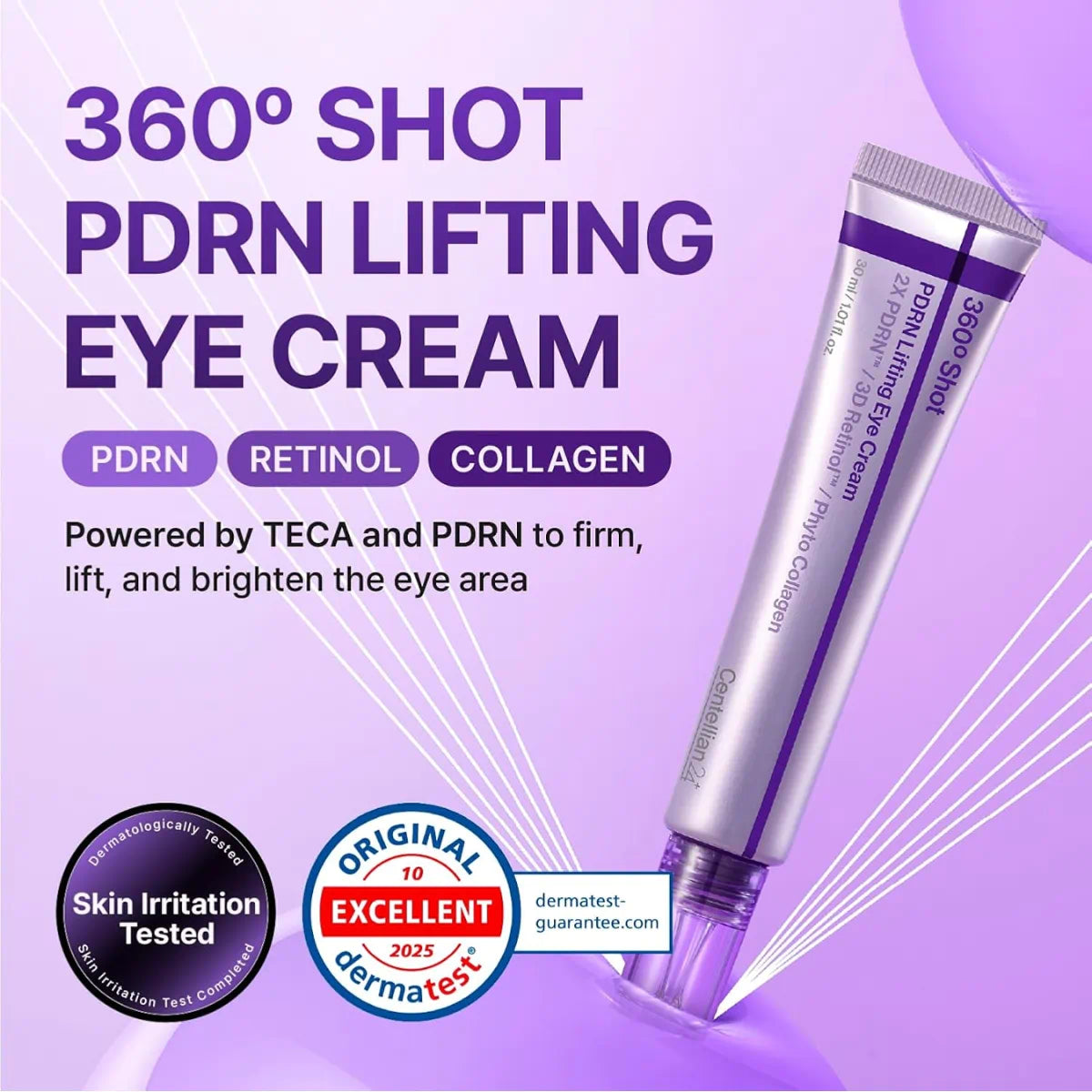 Gently pat Centellian 24 360 Shot PDRN Firming Eye Cream around the eye area morning and night