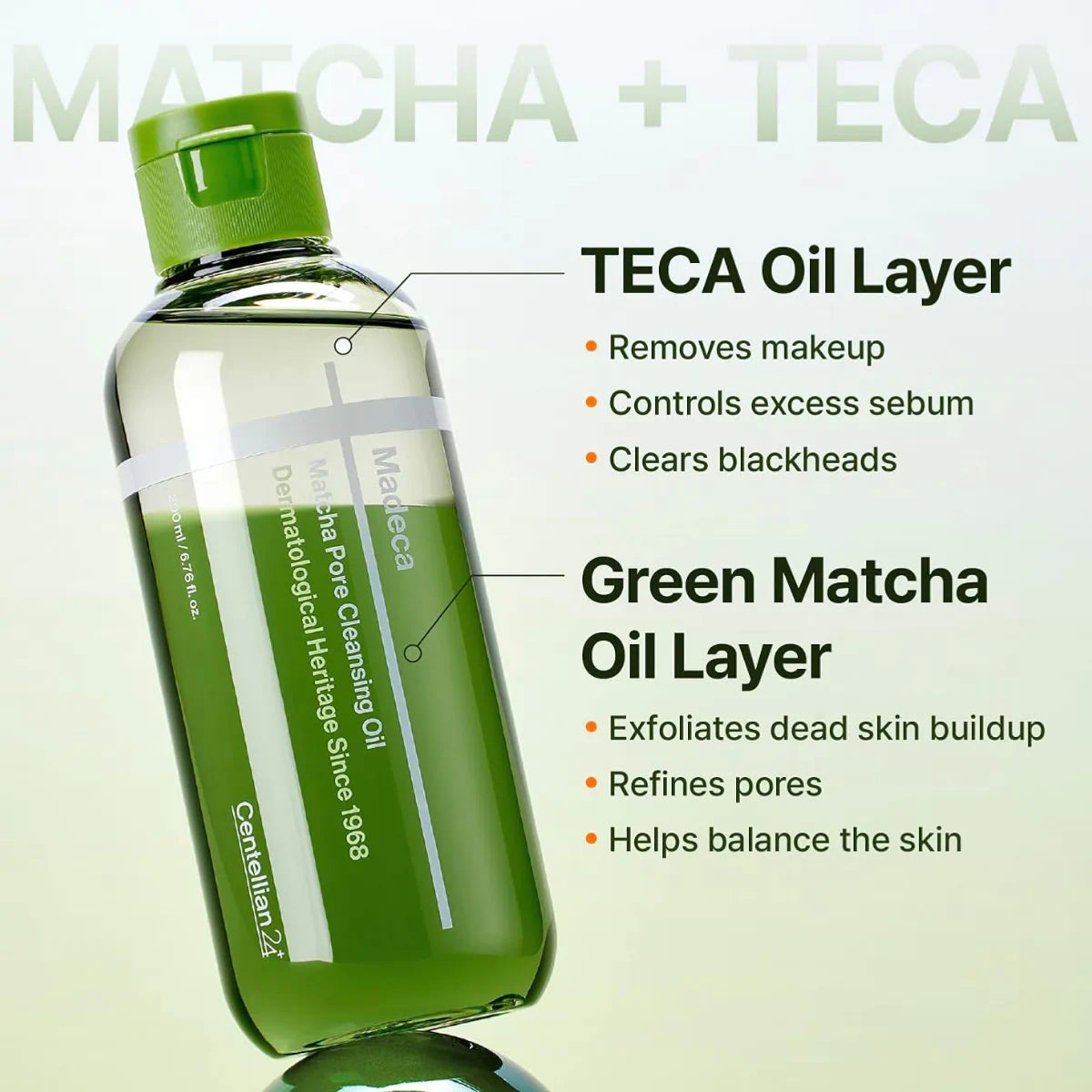 Massage Centellian 24 Madeca Matcha Pore Cleansing Oil onto dry skin, then emulsify and rinse