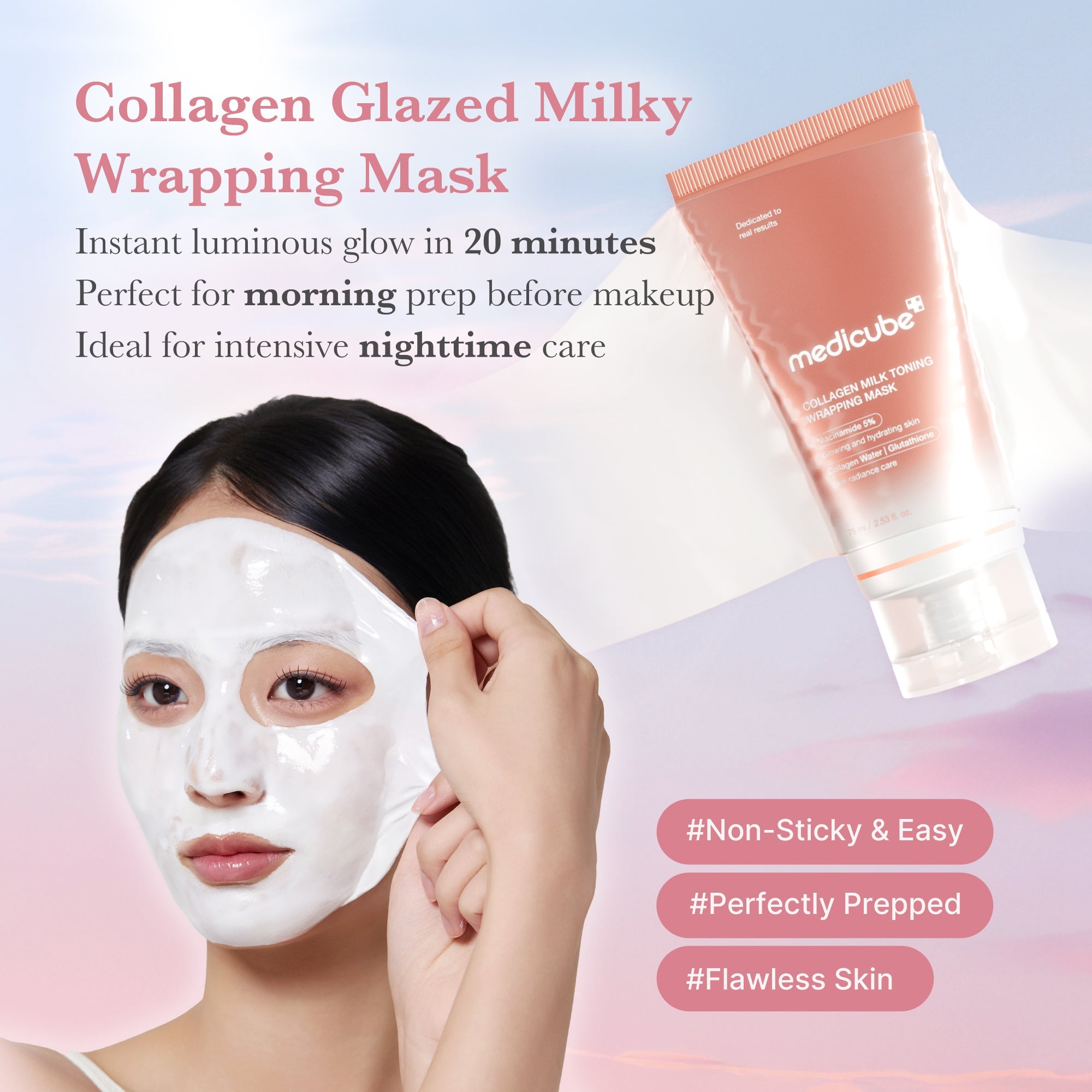 130Da ultra-low molecular collagen mask with milk protein for firmer, smoother skin