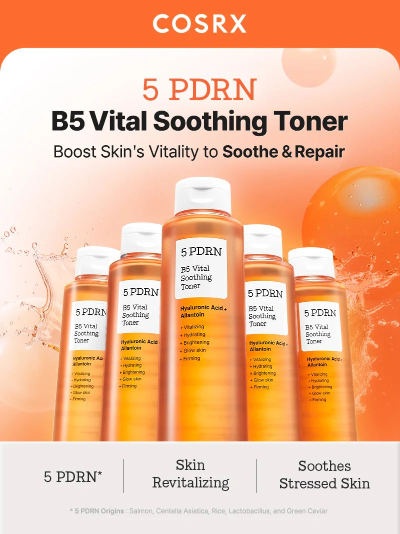 COSRX 5 PDRN B5 Vital Soothing Toner — PDRN and B5 soothe and comfort stressed skin