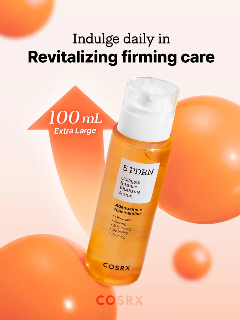 COSRX 5 PDRN Collagen Intense Vitalizing Serum — how to use: apply a few drops after toner, AM and PM