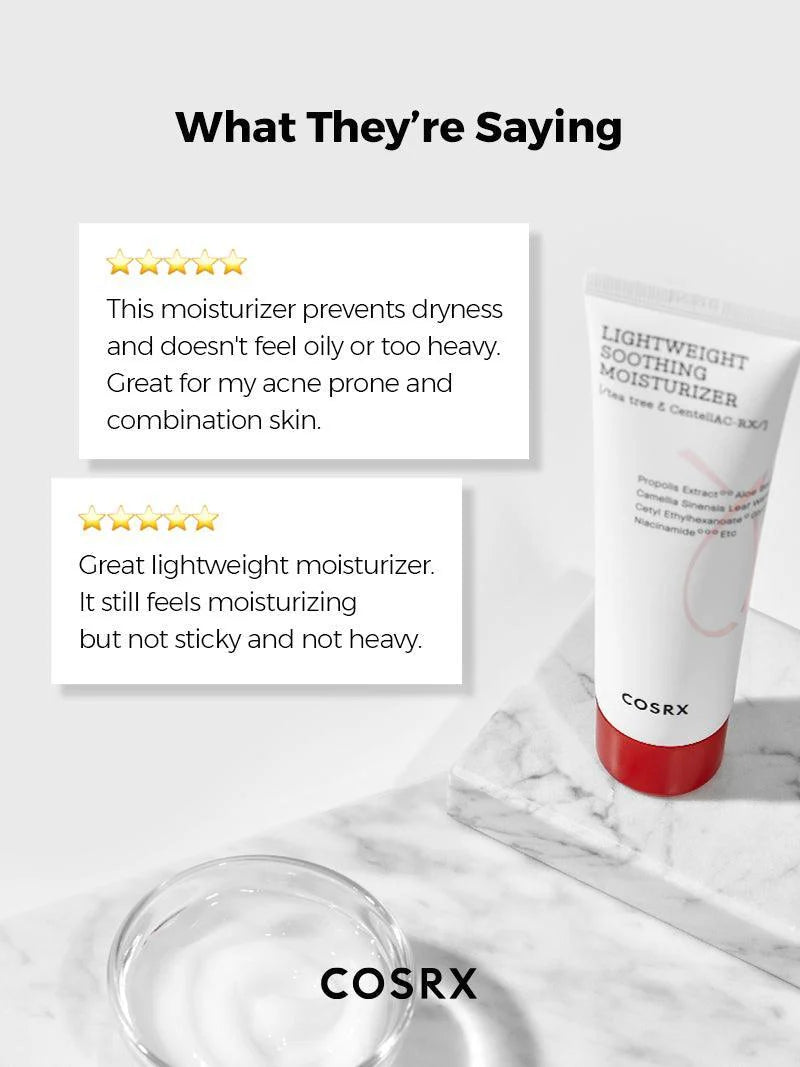 COSRX AC Collection Lightweight Soothing Moisturizer — delivers comfortable, non-greasy hydration