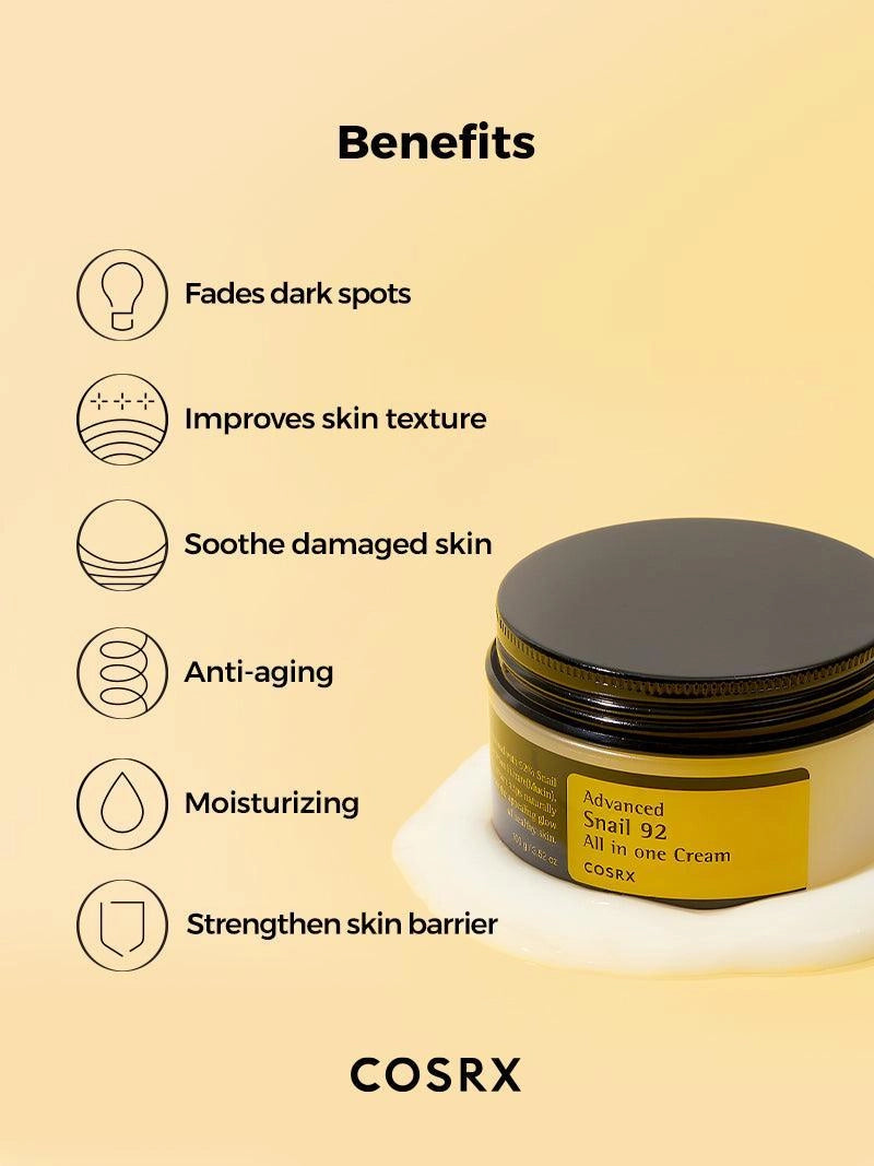 COSRX Advanced Snail 92 All in One Cream — delivers deep, lasting moisture