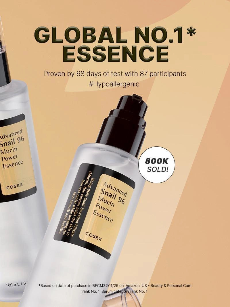 COSRX Advanced Snail 96 Mucin Power Essence — 96% snail mucin repairs and revitalizes skin