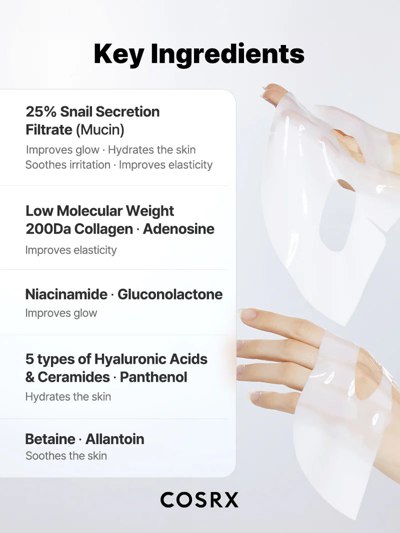 COSRX Advanced Snail Mucin Glass Glow Hydrogel Mask — hydrogel sheet hugs the face for full delivery
