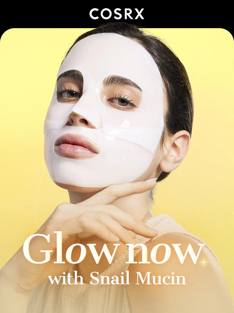 COSRX Advanced Snail Mucin Glass Glow Hydrogel Mask — snail mucin nourishes and repairs skin