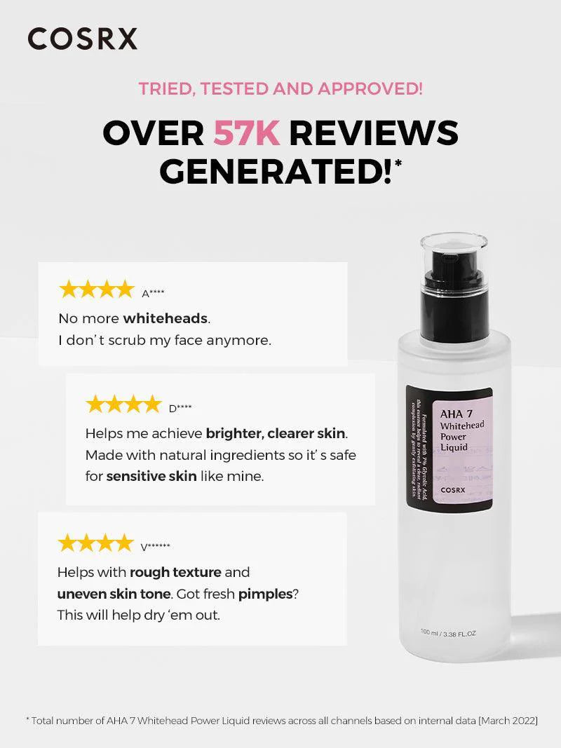 COSRX AHA 7 Whitehead Power Liquid — reveals a brighter, more even complexion