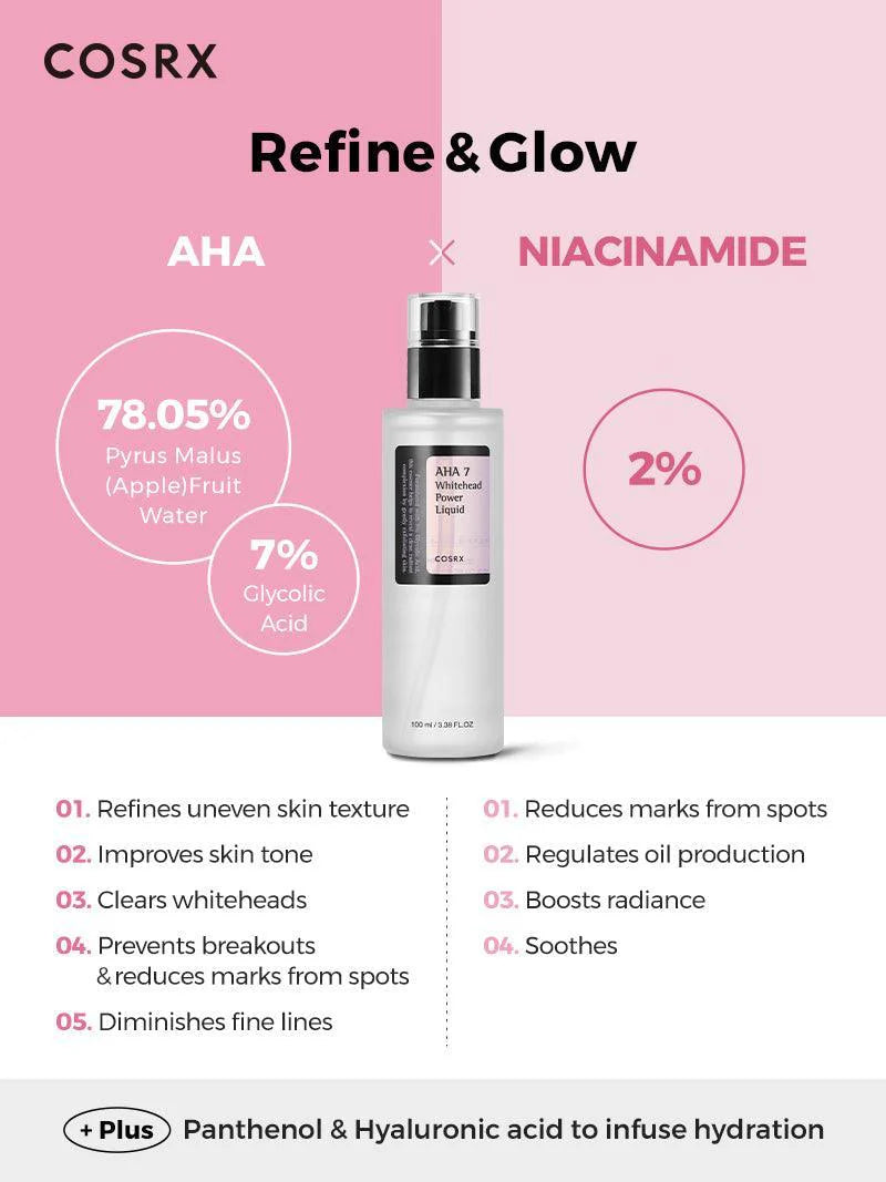 COSRX AHA 7 Whitehead Power Liquid — helps clear whiteheads and bumpy skin